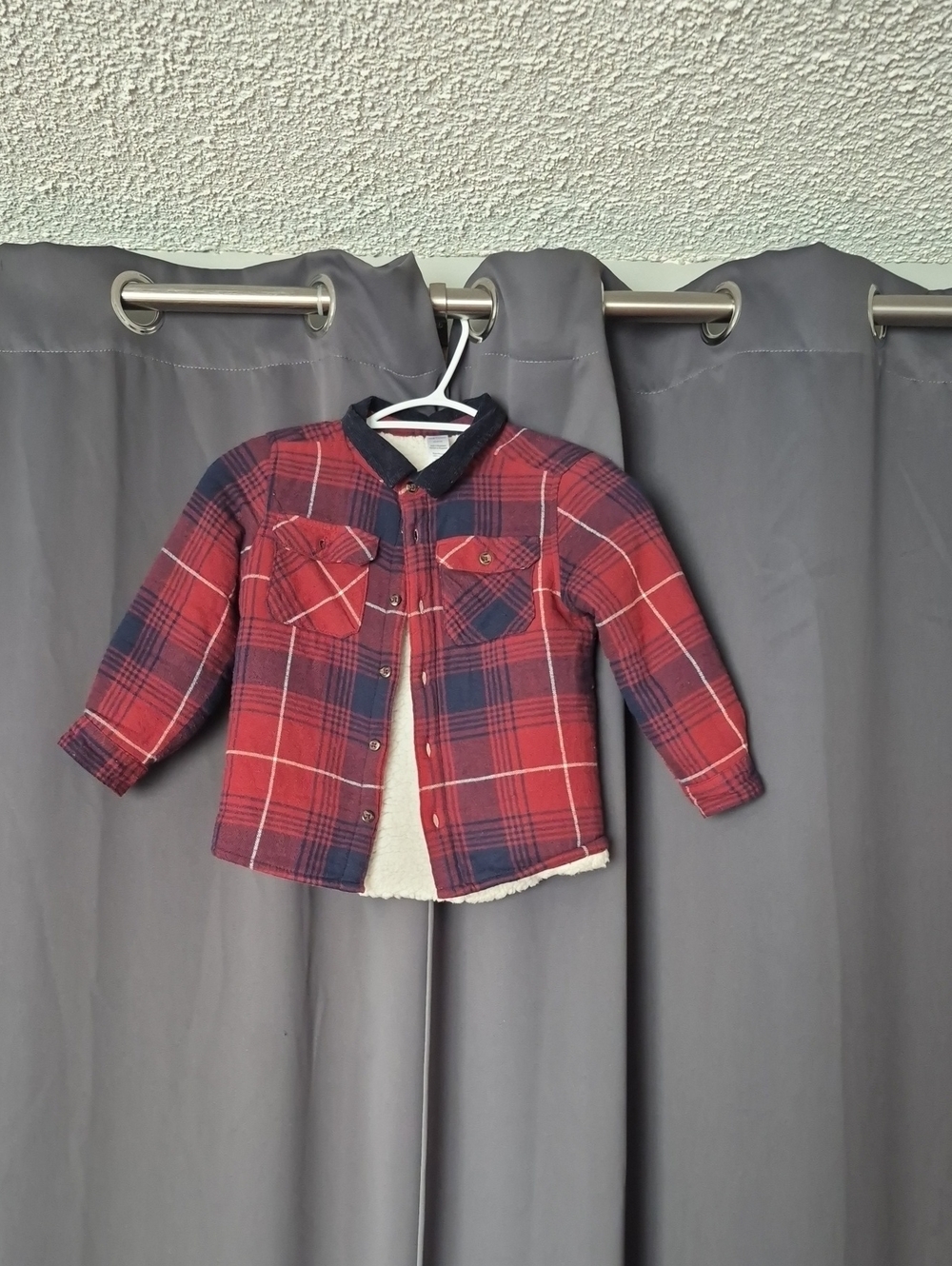 George Red and Navy Plaid Sherpa Jacket